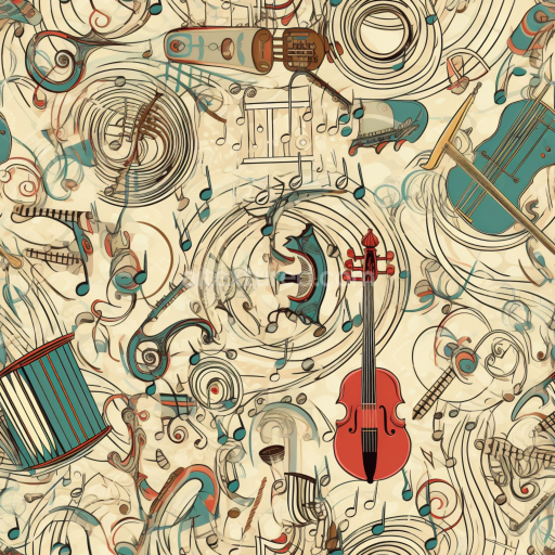 Seamless 3D PBR Texture with Vintage Musical Instruments and Notes Pattern