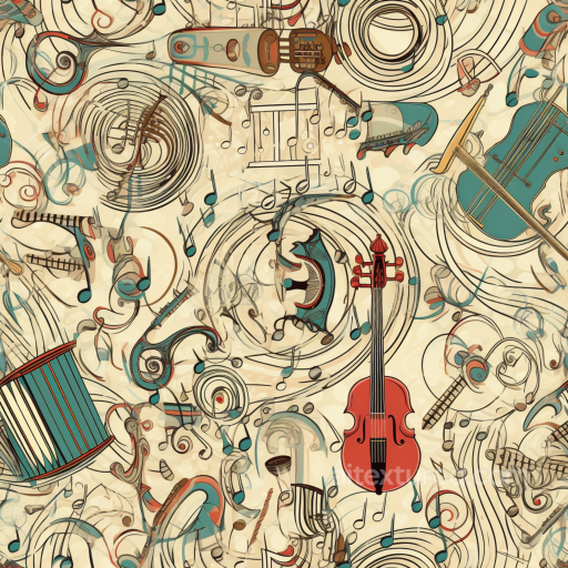 with Vintage Musical Instruments and Notes Pattern seamless Vintage Scrapbook PBR texture