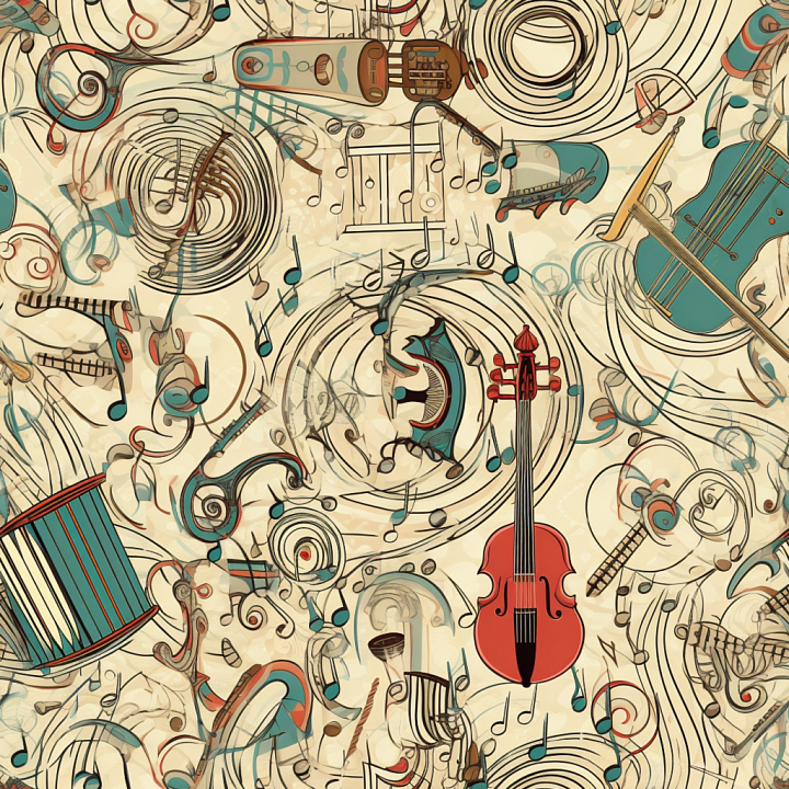 with Vintage Musical Instruments and Notes Pattern seamless PBR texture preview