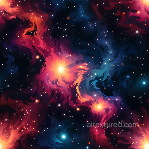 Space PBR Texture Featuring Vibrant Nebula Clouds and Glowing Stars seamless Star, space, planets PBR texture