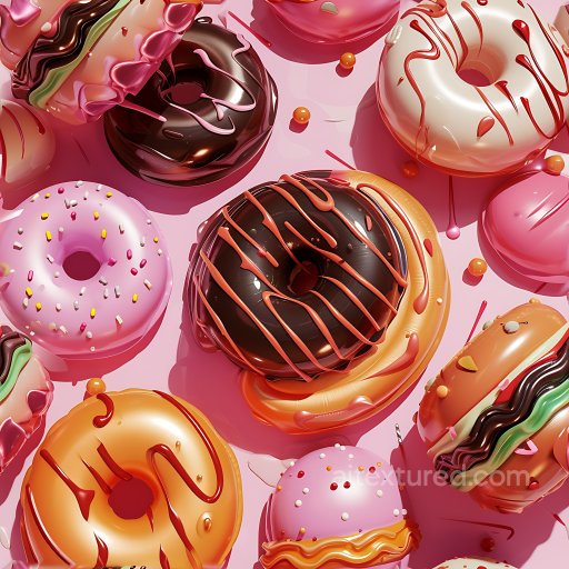 Inflated PBR Texture of Colorful Vinyl Donuts and Burgers seamless Inflated PBR texture