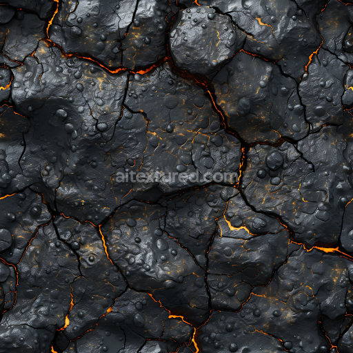 Seamless 3D PBR Texture of Charred Cracked Volcanic Rock with Fiery Glows