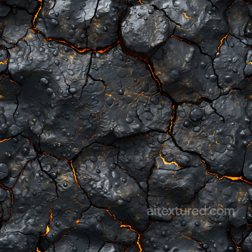 Stone Texture of Charred Cracked Volcanic Rock with Fiery Glows seamless Stone PBR texture