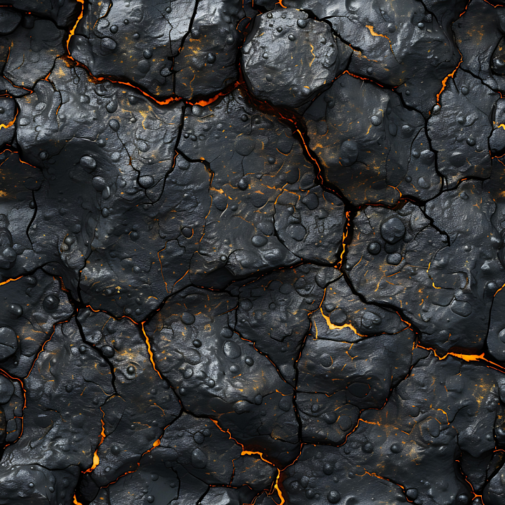 Stone of Charred Cracked Volcanic Rock with Fiery Glows seamless PBR texture preview