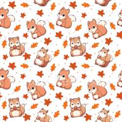 Pattern Bundle - Seamless 3D Pattern PBR Texture Featuring Cute Cartoon Squirrels and Autumn Leaves texture preview