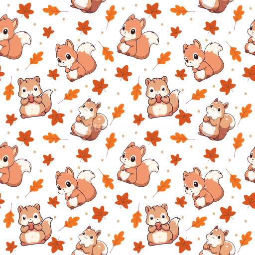 Pattern Bundle - Seamless 3D Pattern PBR Texture Featuring Cute Cartoon Squirrels and Autumn Leaves texture preview