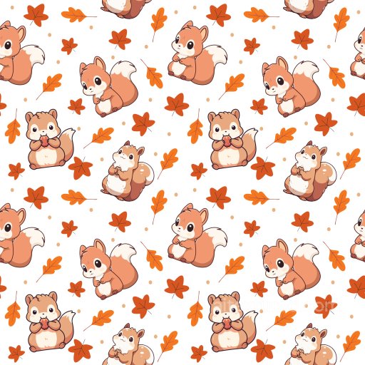 Pattern PBR Texture Featuring Cute Cartoon Squirrels and Autumn Leaves seamless Pattern Bundle PBR texture