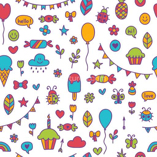 Seamless 3D PBR Texture with Playful Birthday Icons and Bright Colors