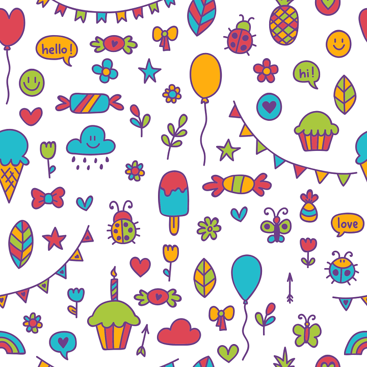 with Playful Birthday Icons and Bright Colors seamless PBR texture preview