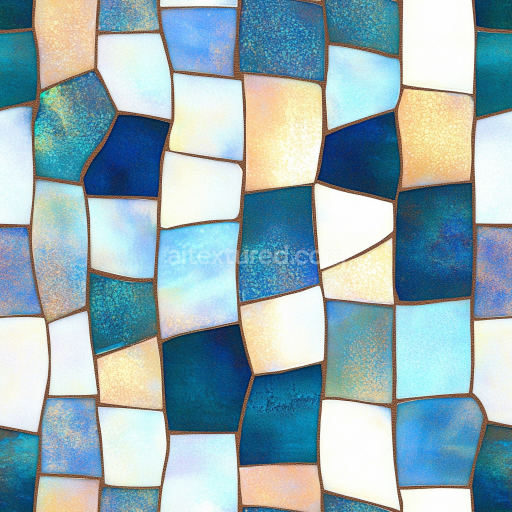 Seamless 3D Mosaic PBR Texture Featuring Irregular Blue Ceramic and Stone Tiles with Warm… texture preview