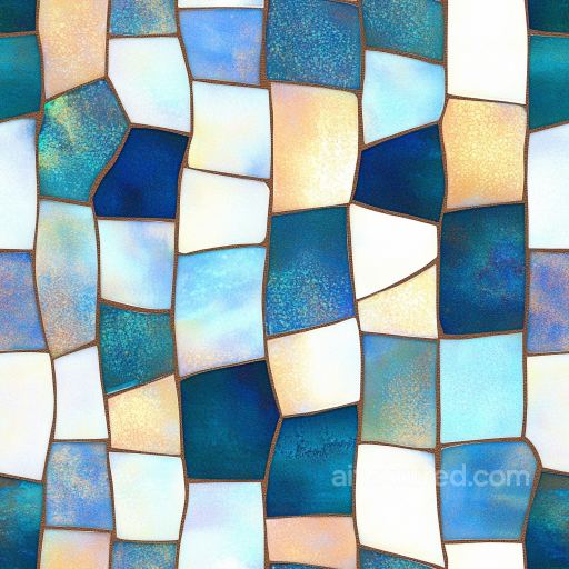 Mosaic PBR Texture Featuring Irregular Blue Ceramic and Stone Tiles with Warm Grout seamless Mosaic PBR texture