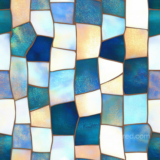 Mosaic PBR Texture Featuring Irregular Blue Ceramic and Stone Tiles with Warm Grout Mosaic texture preview
