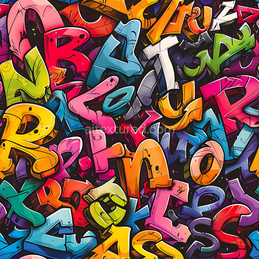 Seamless 3D PBR Texture Featuring Vibrant Multicolored Graffiti Letters