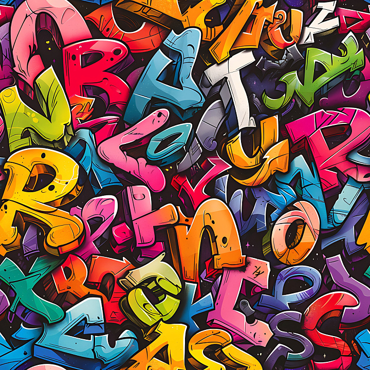 Featuring Vibrant Multicolored Graffiti Letters seamless PBR texture preview