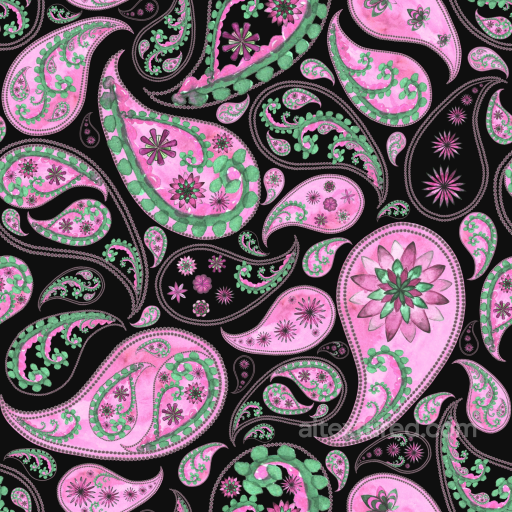 Retro Paisley Fabric Texture with Pink and Green Floral Motifs seamless Retro Paisley PBR texture