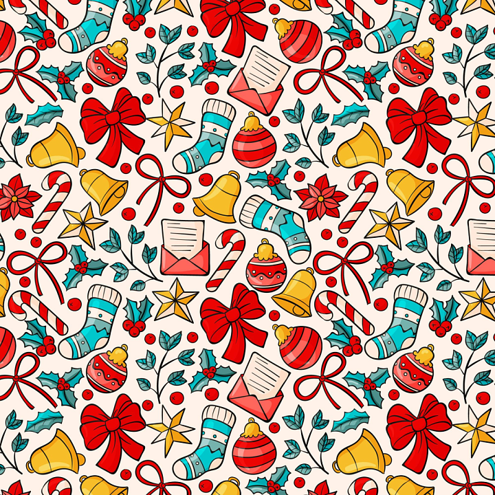 Digital Paper with Colorful Christmas Icons seamless PBR texture preview