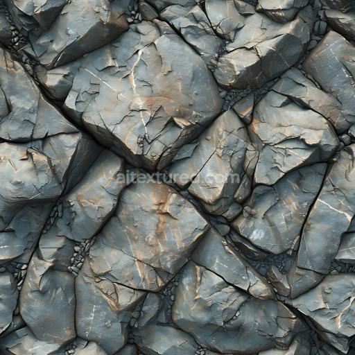 Seamless 3D PBR Texture of Gray Cracked Rock Surface with Natural Erosion