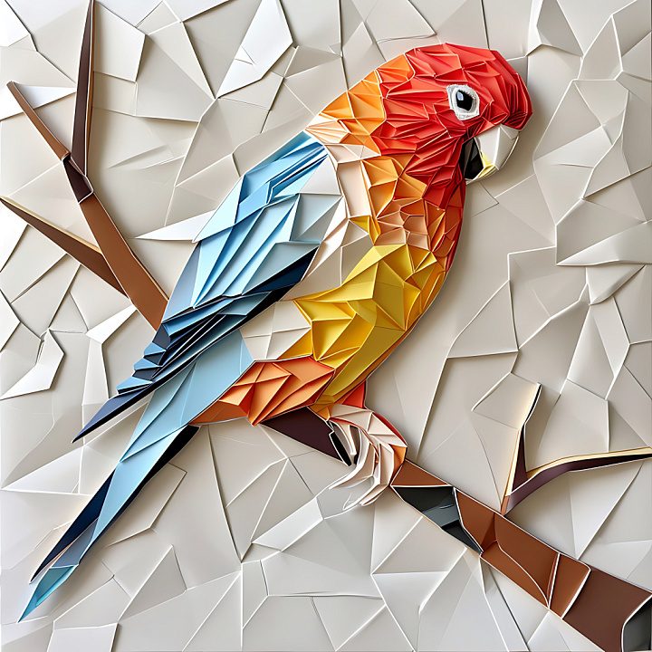 Animal of Stylized Budgerigar Parrot in Origami Style seamless PBR texture preview