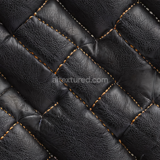 Preview — Seamless 3D Quilted Black Leather PBR Texture with Detailed Grain and Stitching