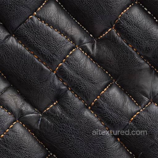 Quilted Black Leather PBR Texture with Detailed Grain and Stitching seamless Leather PBR texture