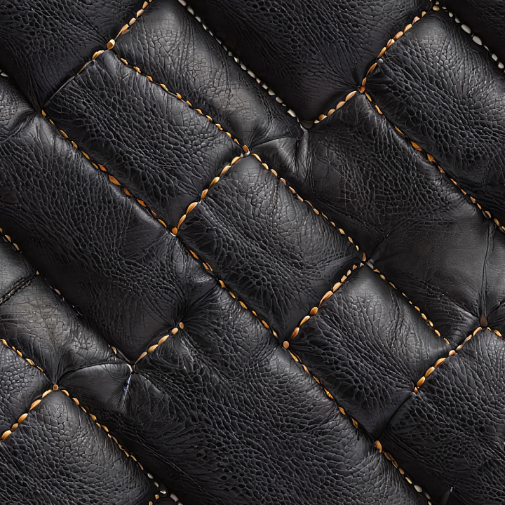 Quilted Black Leather with Detailed Grain and Stitching seamless PBR texture preview