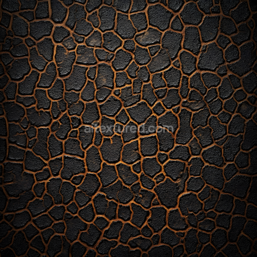 Seamless 3D skin PBR texture featuring cracked dark skin with deep crevices and rough surface