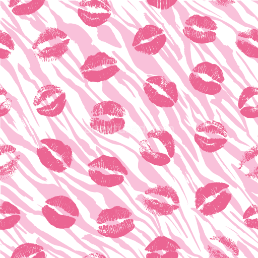 Seamless 3D PBR Texture with Pink Lipprint Pattern on Light Pink Zebra Stripes