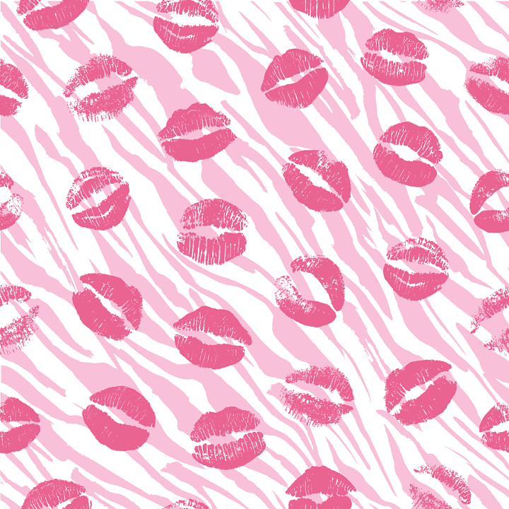 with Pink Lipprint Pattern on Light Pink Zebra Stripes seamless PBR texture preview
