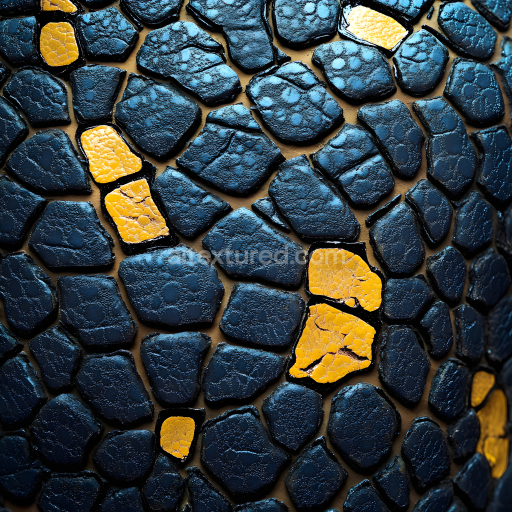 Seamless 3D PBR Texture of Cracked Reptile Skin with Blue Scales and Yellow Highlights