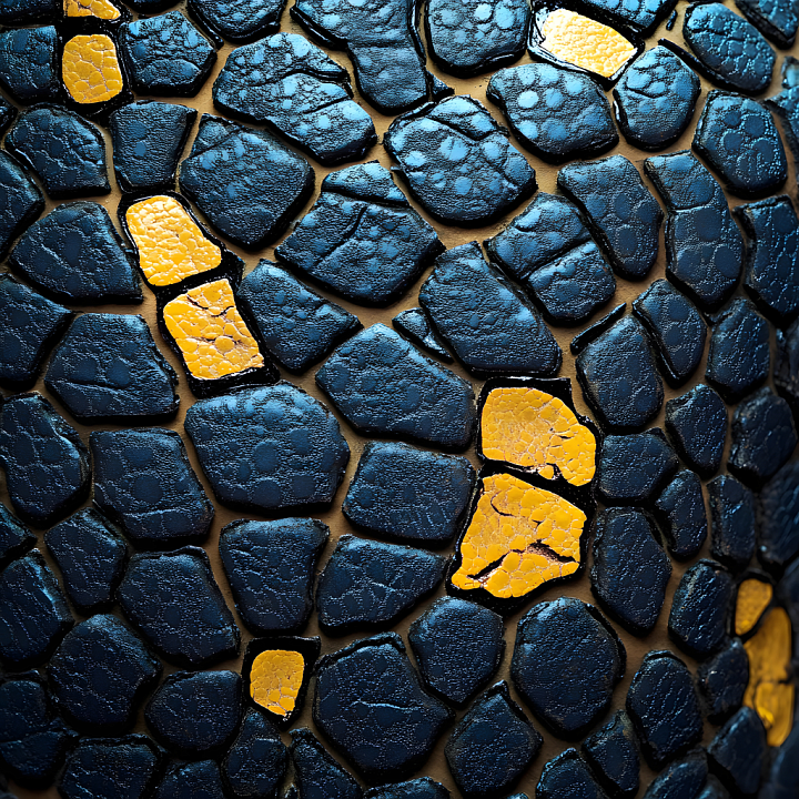 Cracked Reptile Skin with Blue Scales and Yellow Highlights seamless PBR texture preview
