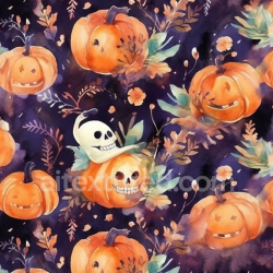 seamless Seamless 3D PBR Watercolor Halloween Texture with Pumpkins and Skulls texture 8k free download PBR