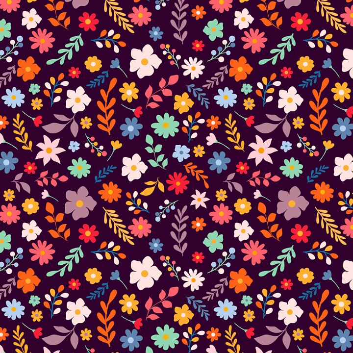 Colorful Embroidered Floral Pattern on Dark Fabric seamless PBR texture preview