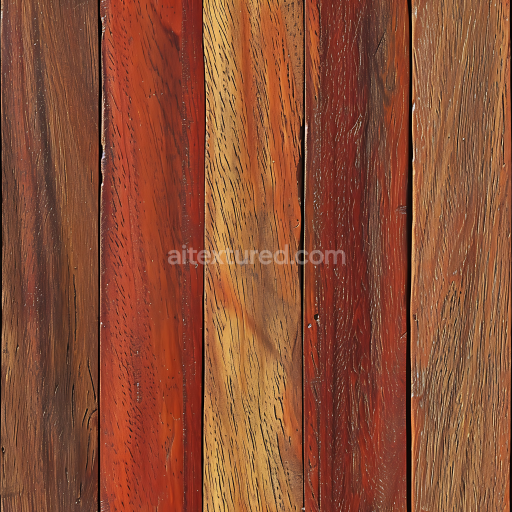 Seamless 3D PBR Texture of Aged Mahogany Wood Planks with Distinct Grain and Wear
