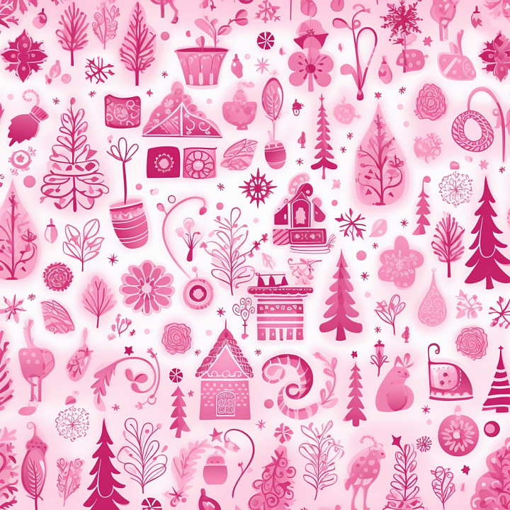 Christmas Digital Paper with Pink Festive Icons and Patterns seamless PBR texture preview