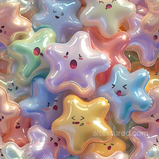 Inflated PBR Texture of Colorful Glossy Star-Shaped Balloons with Expressive Faces seamless Inflated PBR texture