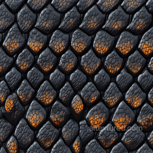 Skin PBR Texture Featuring Dark Reptilian Scales with Orange Accents seamless Skin PBR texture