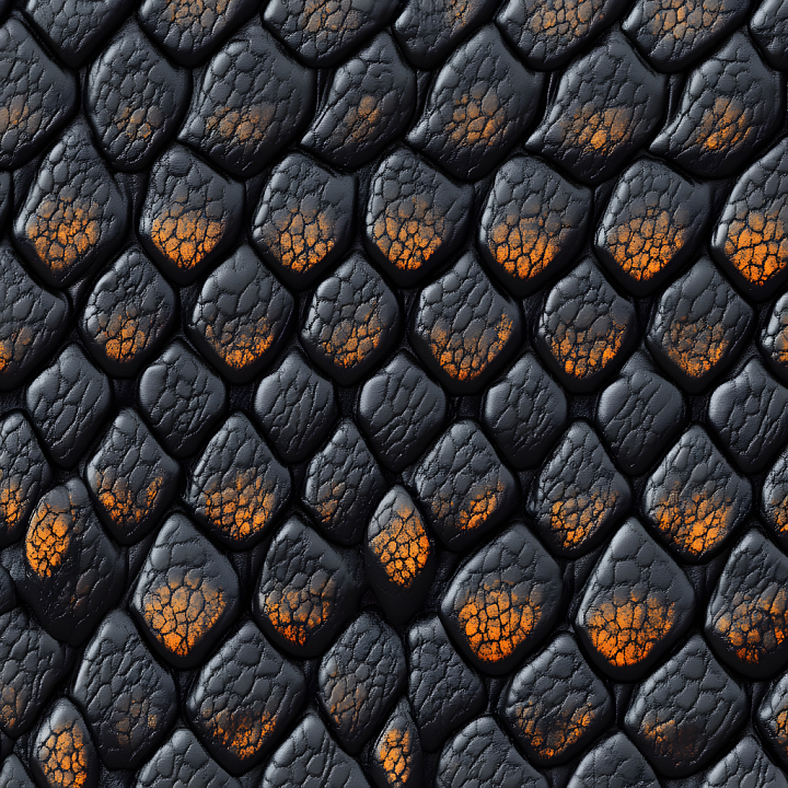 Skin Featuring Dark Reptilian Scales with Orange Accents seamless PBR texture preview