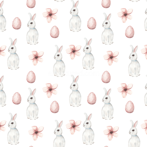 Seamless 3D PBR texture with watercolor bunnies, flowers, and eggs