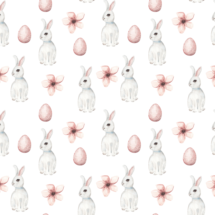 With Watercolor Bunnies, Flowers, And Eggs seamless PBR texture preview