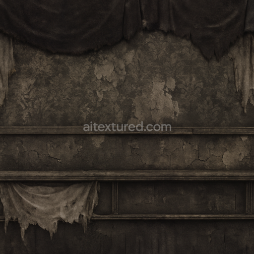 Seamless 3d texture pbr 8k dark velvet fabric with tattered cloth and spooky wallpaper