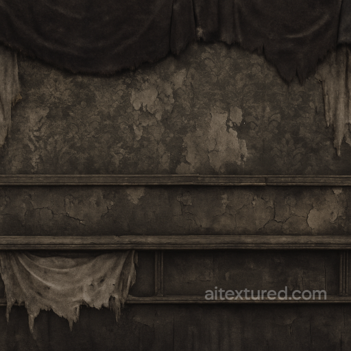 Dark Velvet Fabric With Tattered Cloth And Spooky Wallpaper seamless Halloween PBR texture
