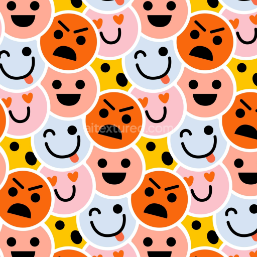 Seamless 3D PBR texture of colorful happy face pattern with expressive emojis
