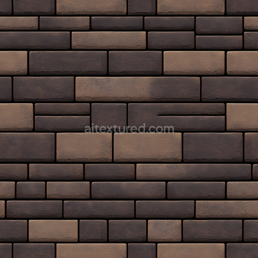 Seamless 3D PBR Cracked Brick Wall Texture with Dark Brown Tones and Subtle Damage