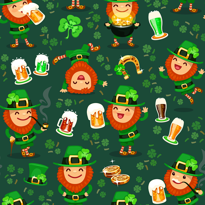 Digital Paper With St Patrick Leprechauns And Beer seamless PBR texture preview