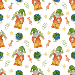 seamless Seamless 3D PBR Texture with Whimsical Gnome and School Icons Pattern texture 8k free download PBR