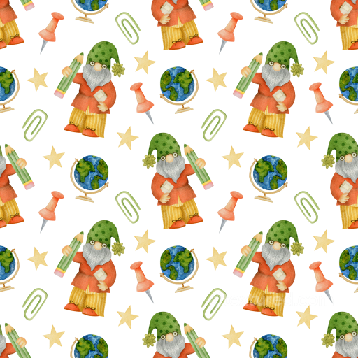 with Whimsical Gnome and School Icons Pattern seamless St patrick PBR texture