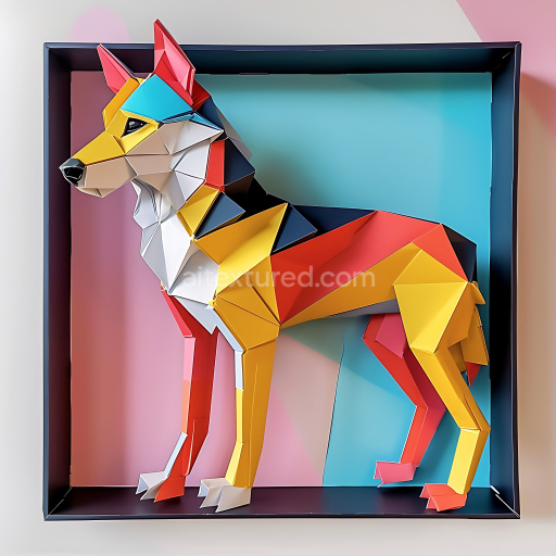 Seamless 3D PBR Texture of Colorful Origami-Style Canaan Dog Pattern
