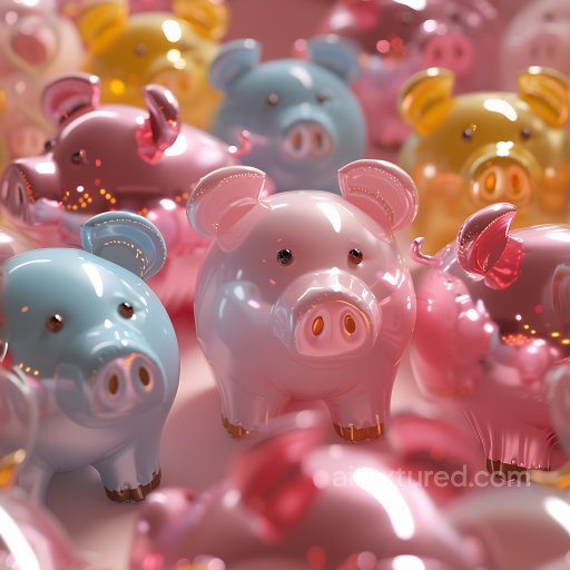 Inflated Glossy Piggy Bank Texture in Pastel Colors seamless Inflated PBR texture