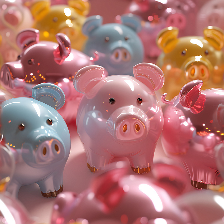 Inflated Glossy Piggy Bank in Pastel Colors seamless PBR texture preview