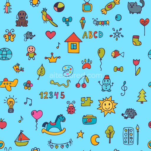 Seamless 3D PBR Texture Featuring Playful Baby Boy Icons on Blue Background